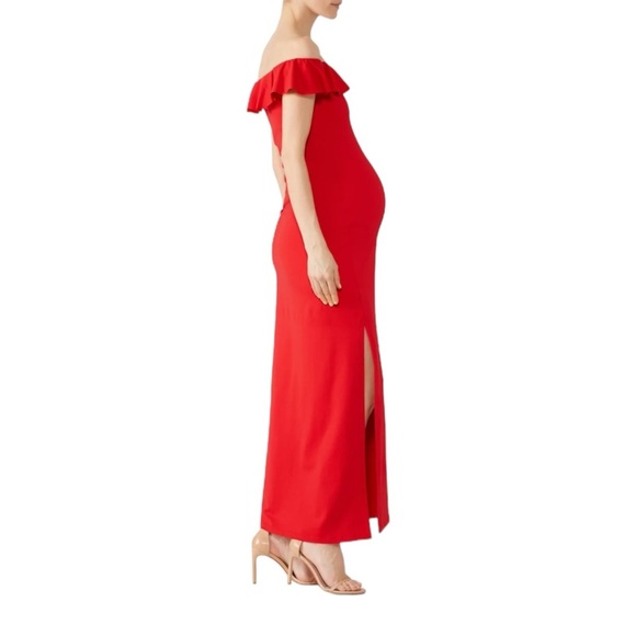 Susanna Monaco Red Ruffle Slit Maternity Gown Womens Size S Formal Off Shoulder - Picture 2 of 16